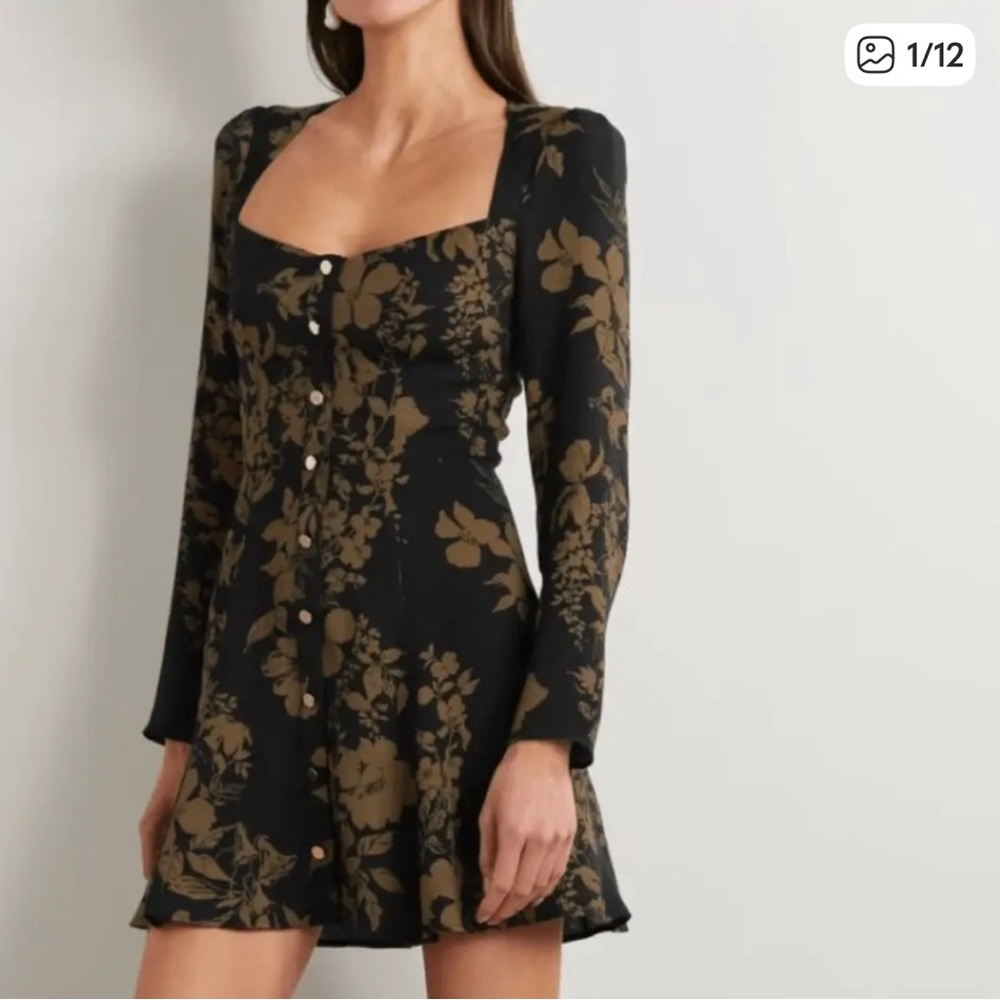 Reformation Indira Floral Long Sleeve Dress in Night Garden Size 6
